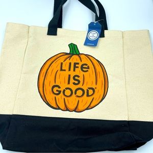 Life is Good Pumpkin Canvas Bag NWT